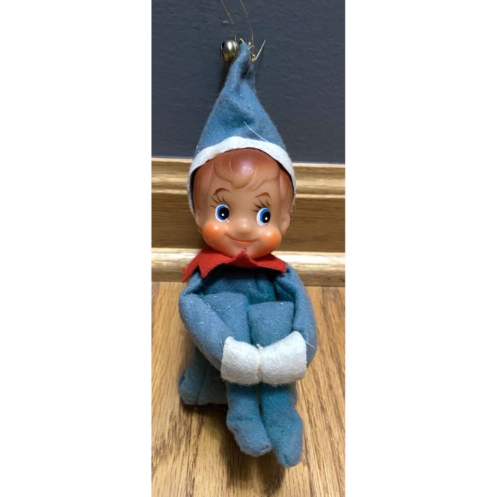 Vintage Christmas Green Knee Hugger Pixie Elf Shelf Sitter Ornament 7" Japan